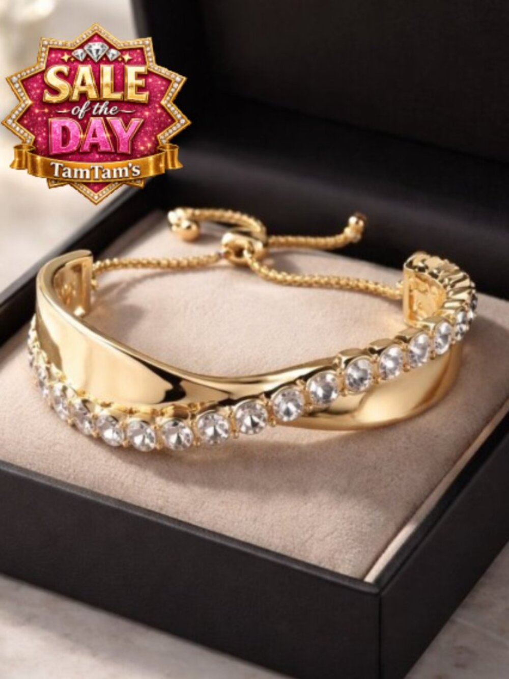 I.N.C. International Concepts Crystal Twisted Slider Bracelet Gold Tone